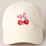 Cherries Ribbon Bow Embroidery Corduroy Cap