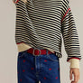 Dropped shoulders oversized Knit sweater Pullover in stripe