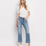 HIGH RISE DISTRESSED HEM CROP STRAIGHT JEANS BLINK / 29