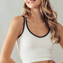 CONTRAST TRIM RIB CROP TANK TOP: KHAKI