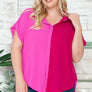 AT17004X - PLUS SIZE COLORBLOCK HI-LOW SHIRT: 2XL / ORANGE/LILAC