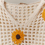 Sunflower Patched Crochet Sweater with Fringes