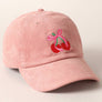 Cherries Ribbon Bow Embroidery Corduroy Cap