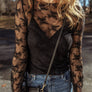 Lace Mesh Crochet Splicing Slim Fit Long Sleeve Blouse