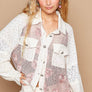 POL-Long balloon sleeve flower detail button down shirt top