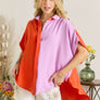 AT17004X - PLUS SIZE COLORBLOCK HI-LOW SHIRT: 3XL / ORANGE/LILAC