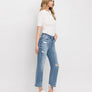HIGH RISE DISTRESSED HEM CROP STRAIGHT JEANS BLINK / 28
