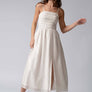 Smocked Tencel Maxi Dress with Side Slit