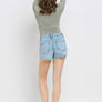 HIGH RISE RAW DISTRESSED HEM SHORTS T6361: CYNICAL BLUE / S