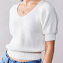 SHORT PUFF SLEEVE RIB TOP: OFF WHITE