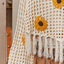 Sunflower Patched Crochet Sweater with Fringes