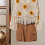 Boho style crochet sunflower sweater with fringe detail