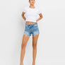 HIGH RISE DISTRESSED CRISS CROSS SHORTS BLUE DENIM / M