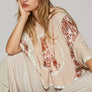 POL- V-neck floral print multi color peace patch top