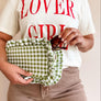 Gingham Ruffle Zipper Pouch Embroidery Friendly Cosmetic Bag