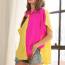 AT17004X - PLUS SIZE COLORBLOCK HI-LOW SHIRT: 2XL / ORANGE/LILAC