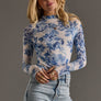 Blue & White Floral Mesh Top