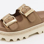 Bamboo-Lug Sole Double Buckle Strap Slide Sandals