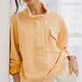 MINERAL WASHED SNAP BUTTON MOCK NECK SWEATSHIRT: MELON