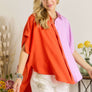 AT17004X - PLUS SIZE COLORBLOCK HI-LOW SHIRT: 3XL / ORANGE/LILAC