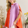AT17004X - PLUS SIZE COLORBLOCK HI-LOW SHIRT: 2XL / ORANGE/LILAC