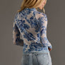 Blue & White Floral Mesh Top