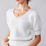 SHORT PUFF SLEEVE RIB TOP: OFF WHITE