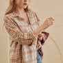 Pink and oatmeal plaid oversized women’s shacket