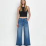 HIGH RISE DOUBLE CUFFED BAGGY WIDE JEANS V3589