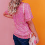 V Neck Wide Sleeve Sequin Top: S / Pink