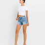 HIGH RISE DISTRESSED CRISS CROSS SHORTS BLUE DENIM / M