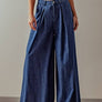 WIDE LEG PLEATED DENIM JEANS: DENIM / S-2/M-2/L-2
