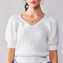 SHORT PUFF SLEEVE RIB TOP: OFF WHITE