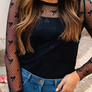 Bow Pattern Accent Mesh Long Sleeve Top