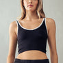 CONTRAST TRIM RIB CROP TANK TOP: KHAKI