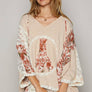 POL- V-neck floral print multi color peace patch top