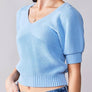 SHORT PUFF SLEEVE RIB TOP: OFF WHITE