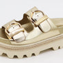 Bamboo-Lug Sole Double Buckle Strap Slide Sandals