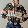 AZTEC PRINT SHERPA CROPPED JACKET: KHAKI
