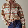 AZTEC PRINT SHERPA CROPPED JACKET: KHAKI