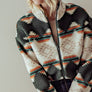 AZTEC PRINT SHERPA CROPPED JACKET: KHAKI