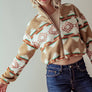 AZTEC PRINT SHERPA CROPPED JACKET: KHAKI