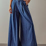 WIDE LEG PLEATED DENIM JEANS: DENIM / S-2/M-2/L-2