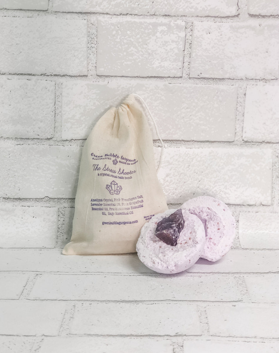 The Stress Shooter Crystal Bath Bomb, Stress Bath Fizz Green Bubble