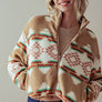 AZTEC PRINT SHERPA CROPPED JACKET: KHAKI