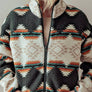 AZTEC PRINT SHERPA CROPPED JACKET: KHAKI