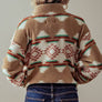 AZTEC PRINT SHERPA CROPPED JACKET: KHAKI