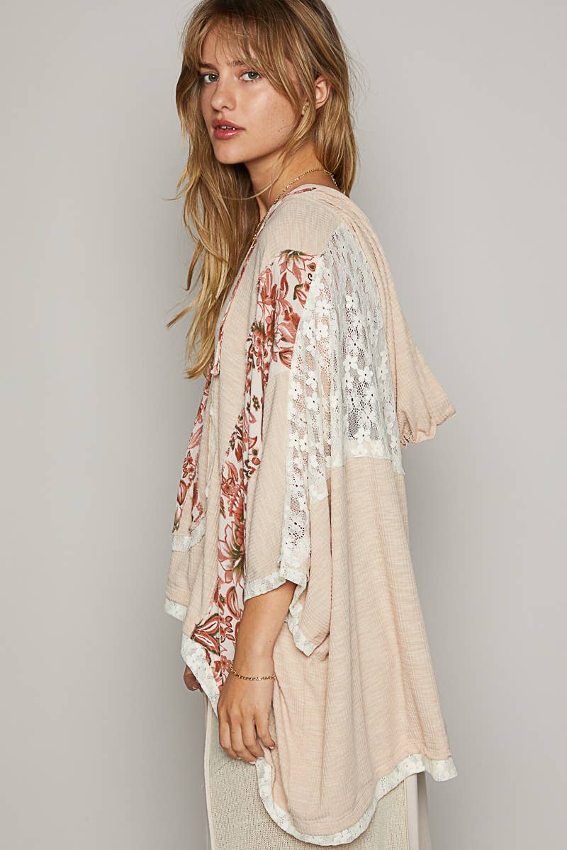 POL- V-neck floral print multi color peace patch top