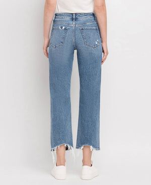 HIGH RISE DISTRESSED HEM CROP STRAIGHT JEANS BLINK / 25