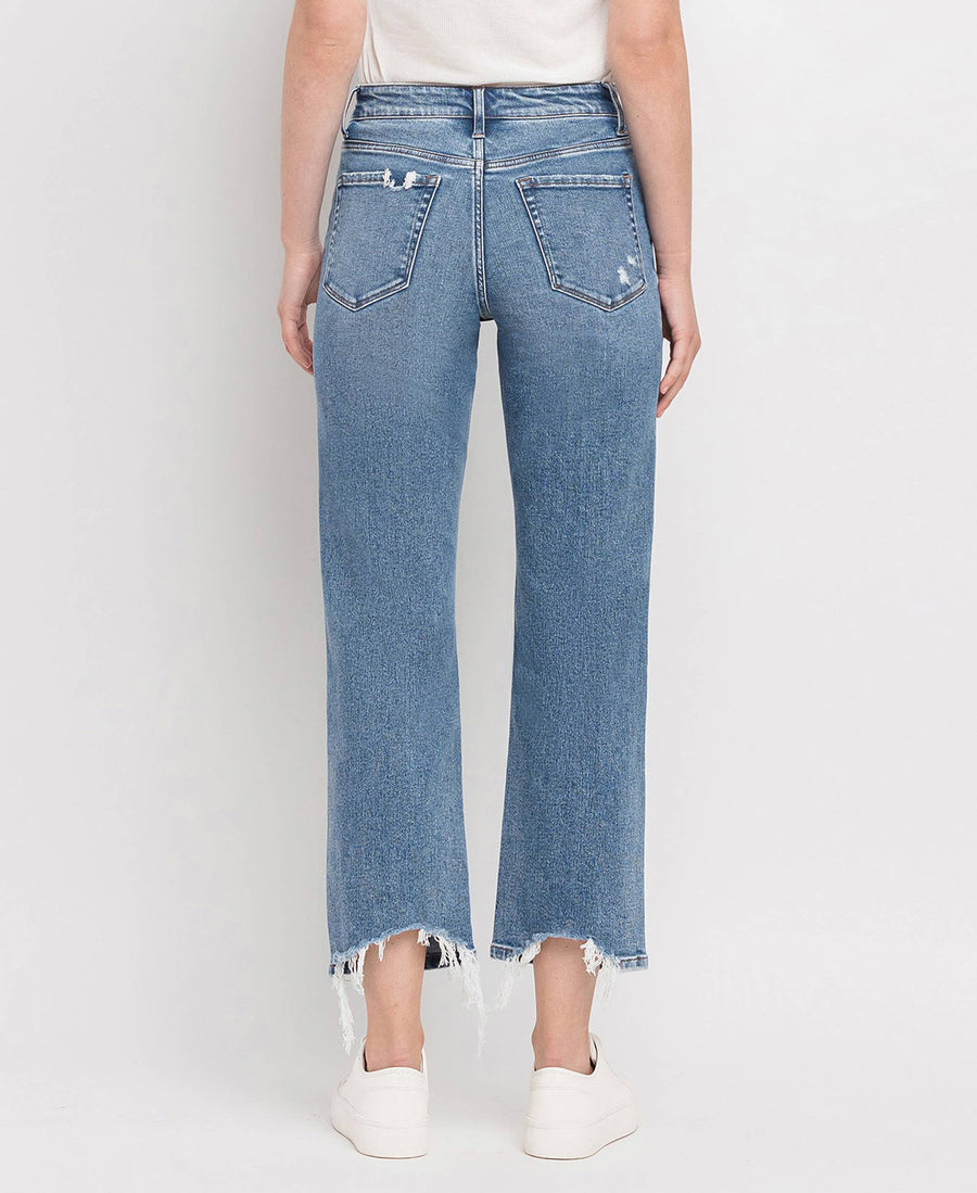 HIGH RISE DISTRESSED HEM CROP STRAIGHT JEANS BLINK / 29